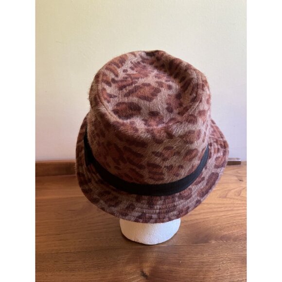 Vintage Y2K Leopard Print Pony Hair Fedora Real Fur Short Brim Women\'s O/S main image 6